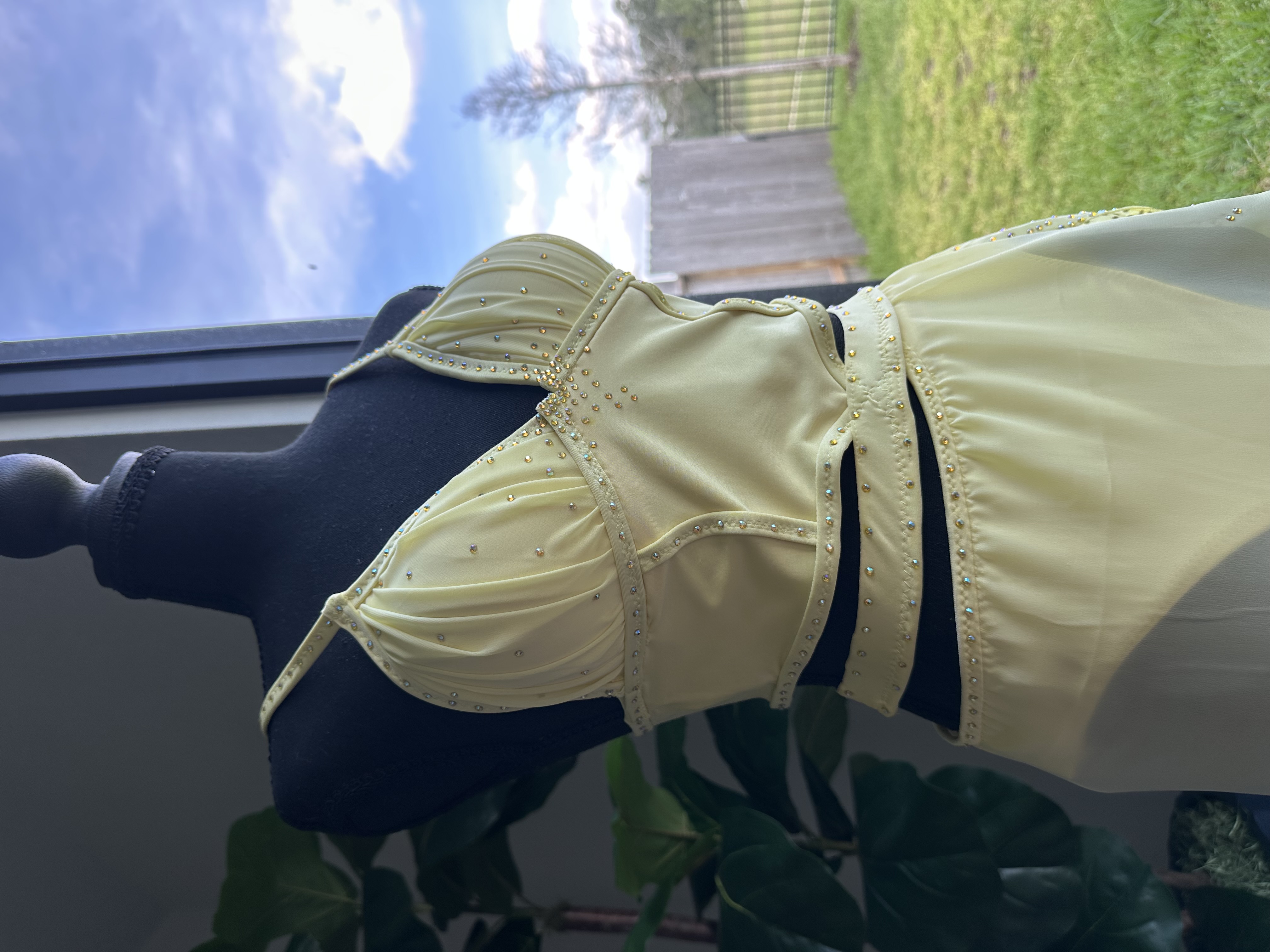 Close detail of the asymmetric chiffon skirt